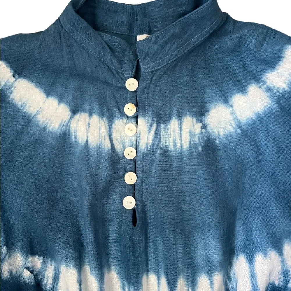 Sole by Mare Sole Amore Linen Blend A-Line Tie Dye Midi Dress White/Blue Sz S - Picture 10 of 12